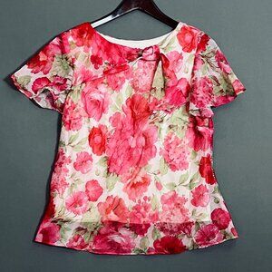 R&K Vintage Cream & Pink Floral Midi 2 Pc Skirt Set 14